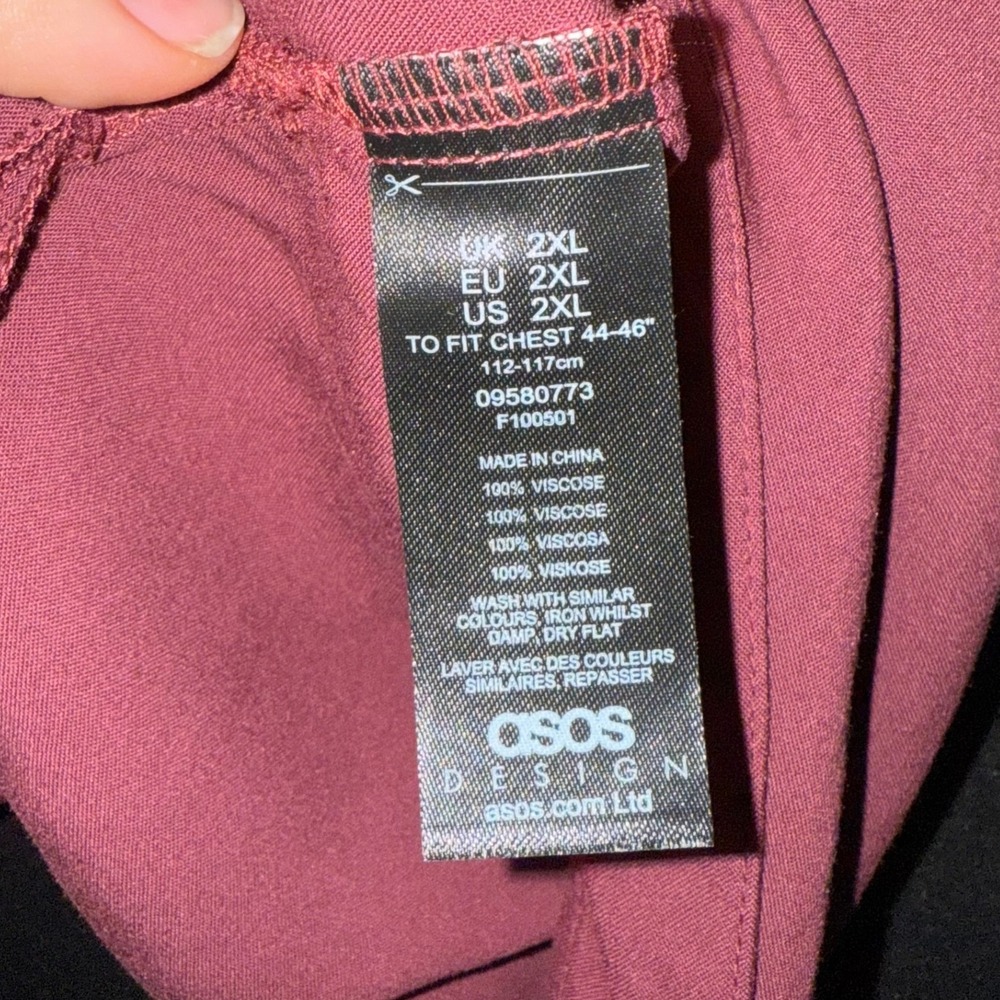 ASOS Design 2XL Camp Collar Button Down Shirt Maroon Viscose Casual - Picture 5 of 6